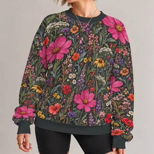 Vibrant Wildflower Meadow for Everyday Outings and Relaxed Casual Style All-over Print Knitted Sweater