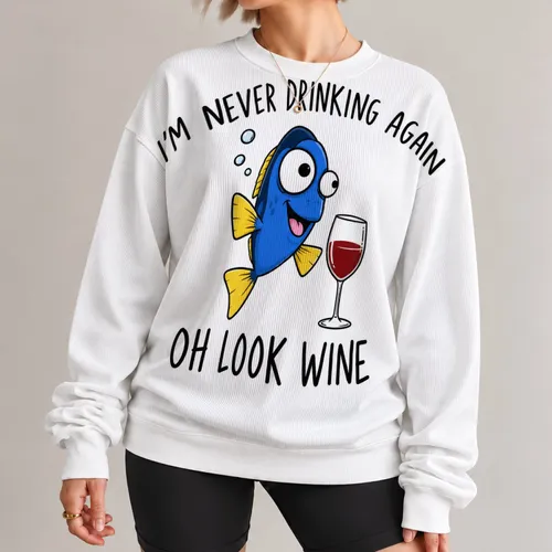 Blue Fish Wine Humor for Theme Park Food Festival Fans and Playful Vacation Celebrations All-over Print Knitted Sweater
