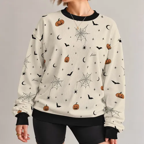 Halloween Spiderweb Bats and Pumpkins for Spooky Autumn Celebrations All-over Print Knitted Sweater
