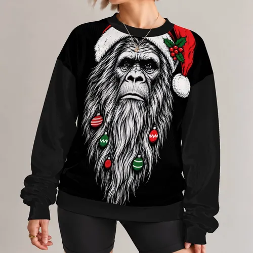 Shaggy Space Creature With Santa Hat for Christmas Parties and Holiday Gift Giving All-over Print Knitted Sweater