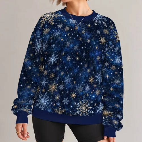 Golden Snowflakes on Midnight Blue for Cozy Winter Holiday Celebrations All-over Print Knitted Sweater