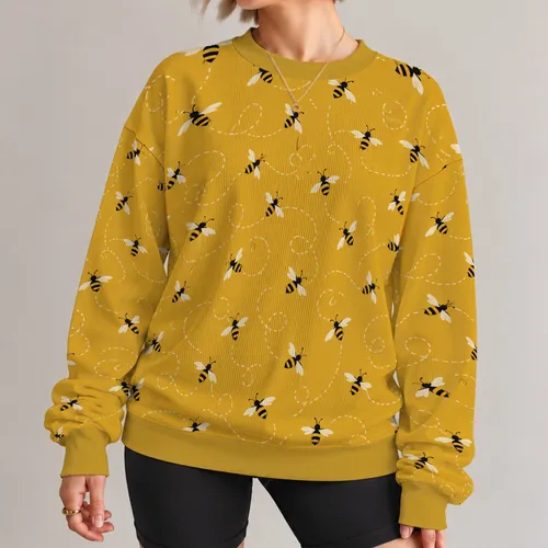 Tiny Black And Gold Bees For Cheerful Everyday Nature Lover Style All-over Print Knitted Sweater