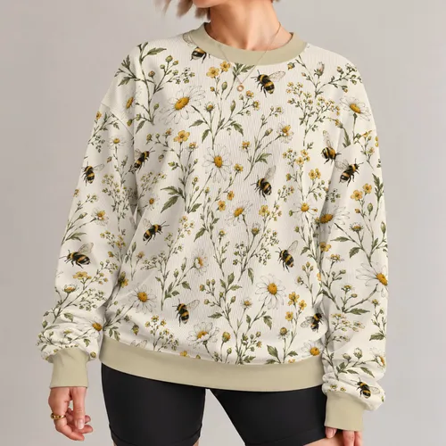 Bumblebee And Daisy Meadow For Garden Days And Nature Lovers All-over Print Knitted Sweater