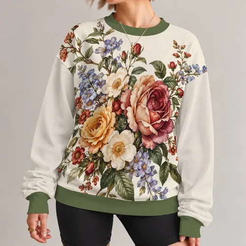 Rose and Wildflower Bouquet for Romantic Spring Outings and Everyday Wear All-over Print Knitted Sweater