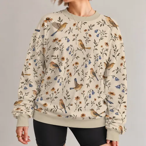 Small Songbirds And Wildflowers For Gentle Nature-Inspired Everyday Style All-over Print Knitted Sweater