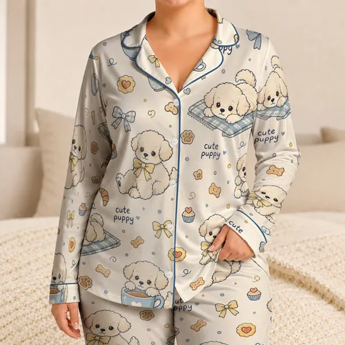 Kawaii Puppy Cozy Night Gift For Dog Lovers, Teens, And Home Lounging Weekend Unwind Satin Pajamas Set
