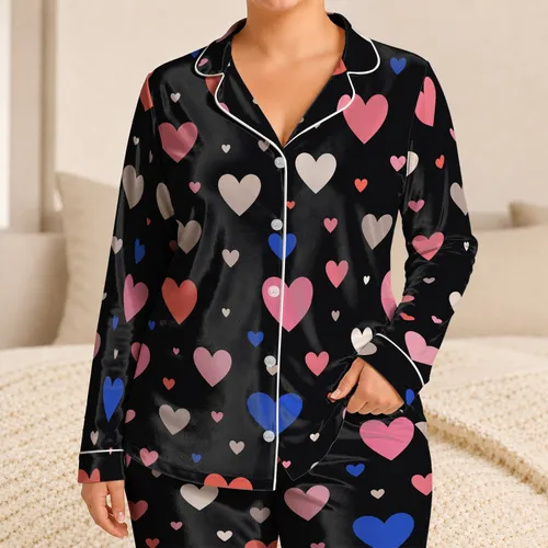 Charcoal Heart Motif For Cozy Nights, Romantic Gifting, And Sweet Home Relaxation Satin Pajamas Set