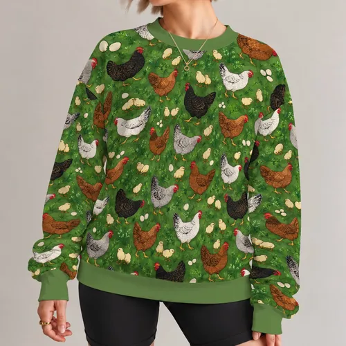 Colorful Farmyard Hens And Chicks For Cozy Autumn Country Living All-over Print Knitted Sweater