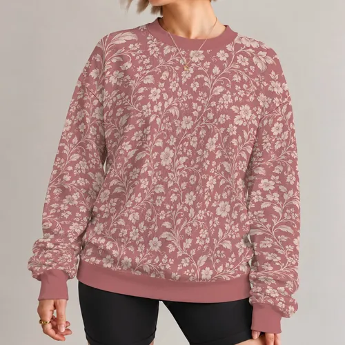 Dusty Rose Ivory Botanical Florals for Romantic Autumn Outings and Cozy Days All-over Print Knitted Sweater