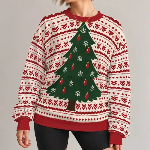 Evergreen Tree and Folk Chevrons for Cozy Holiday Gatherings and Winter Cheer All-over Print Knitted Sweater