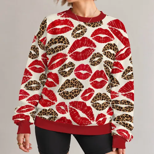 Red Lip Kisses And Leopard Spots For Bold Autumn Outfits And Confident Everyday Style All-over Print Knitted Sweater
