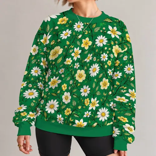 Emerald Green Wildflower Blooms for Garden Walks and Relaxed Everyday Style All-over Print Knitted Sweater