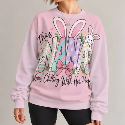 Nana Easter Bunnies and Colorful Eggs for Springtime Family Celebrations and Brunch All-over Print Knitted Sweater