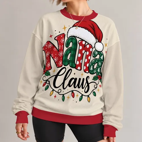 Nana Claus Christmas Lettering for Holiday Celebrations and Grandma Family Gatherings All-over Print Knitted Sweater