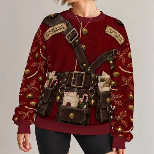 Santa Mail Carrier Outfit for Christmas Parties and Festive Holiday Gift Giving All-over Print Knitted Sweater