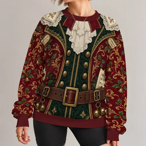 Victorian Christmas Caroler Outfit for Festive Holiday Parties and Family Celebrations All-over Print Knitted Sweater