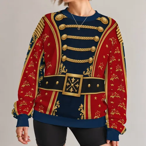 Toy Soldier Uniform with Gold Braiding for Christmas Parties and Holiday Celebrations All-over Print Knitted Sweater