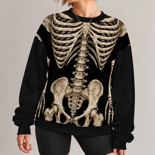 Realistic Ivory Skeleton Bones for Halloween Parties and Spooky October Celebrations All-over Print Knitted Sweater