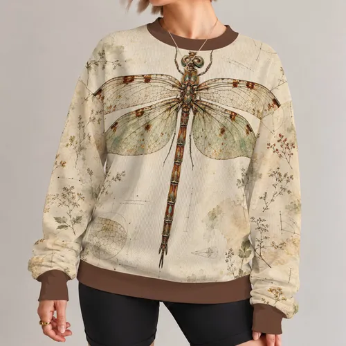 Antique Dragonfly Natural History Study for Everyday Nature-Inspired Outings All-over Print Knitted Sweater