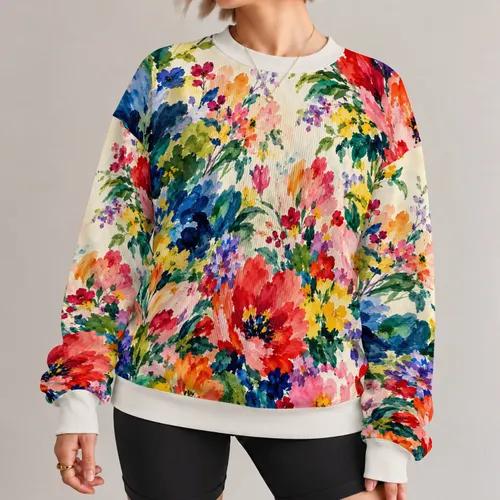Vibrant Watercolor Blooms For Colorful Spring And Autumn Everyday Style All-over Print Knitted Sweater