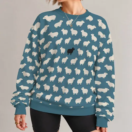 Cream Sheep on Slate Blue for Cozy Farmhouse Weekends and Countryside Casual Wear All-over Print Knitted Sweater