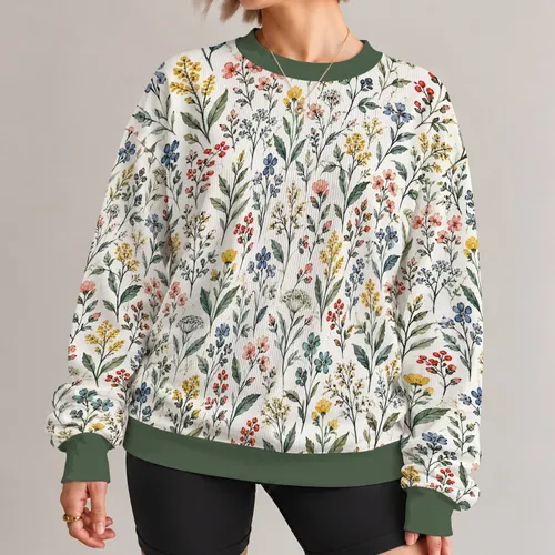 Watercolor Botanical Sprigs for Spring Outings and Everyday Nature Lovers All-over Print Knitted Sweater