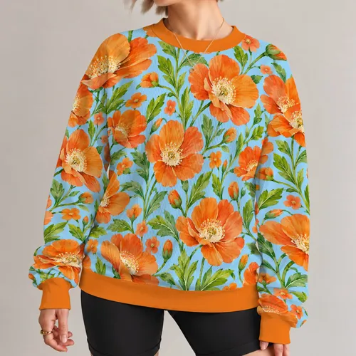Orange Wildflowers and Green Leaves for Cheerful Spring Outings and Everyday Style All-over Print Knitted Sweater