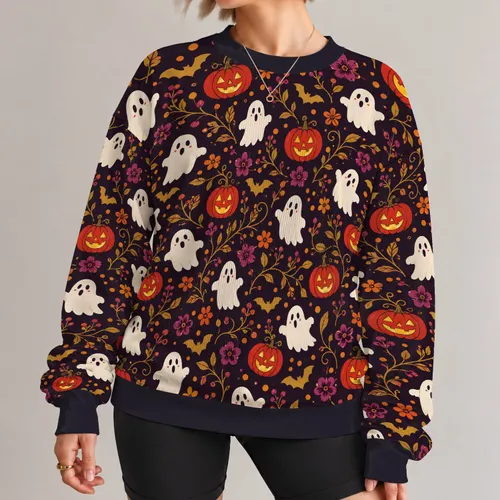 Spooky Ghosts And Grinning Pumpkins For Halloween Parties And Festive Autumn Days All-over Print Knitted Sweater