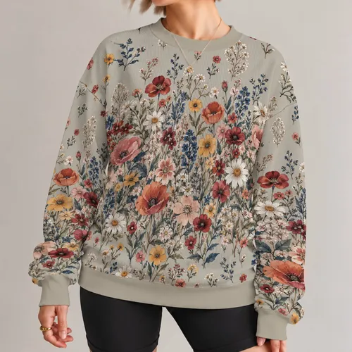Painterly Wildflower Meadow for Relaxed Weekend Outings and Everyday Botanical Style All-over Print Knitted Sweater