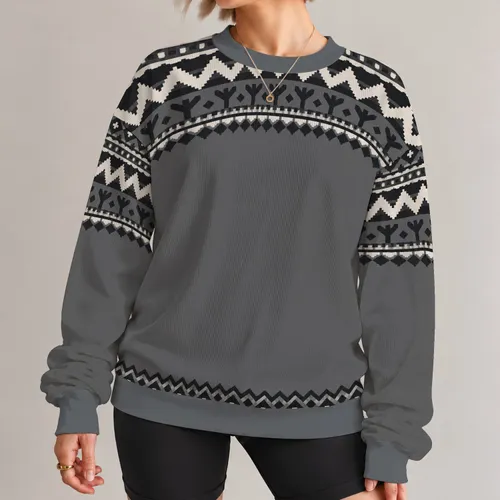 Charcoal Nordic Geometric Motifs for Cozy Cabin Weekends and Cold-Weather Days All-over Print Knitted Sweater