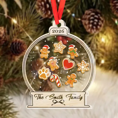 Personalized Family Shaker Ornament – Custom Names & Year Gingerbread Cookie Christmas Keepsake Gift