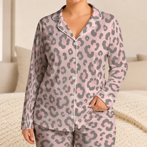 Blush Leopard Spot Lounge Look For Cozy Vacations And Everyday Girly Wear Set Satin Pajamas Set