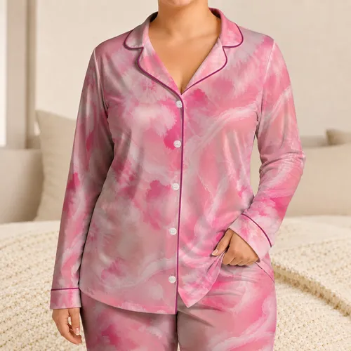 Peach Pink Cloud Dye Resort Lounge Look for Cozy Evenings, Giftable for Women and Teens Satin Pajamas Set