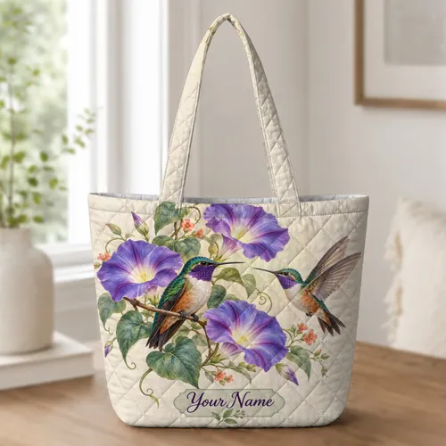 Hummingbirds And Morning Glories For Garden Lovers And Nature Inspired Gifts For Her Quilted Tote Bag