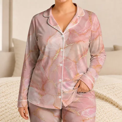 Blush Marble Lounge Look for Cozy Nights, Home Relaxing, and Women Who Love Soft Style Satin Pajamas Set