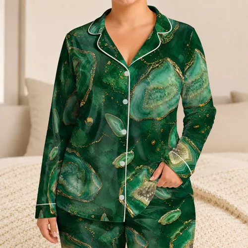 Emerald Agate Resort Sleepwear For Tropical Getaways, Spa Nights, And Luxe Gifts Satin Pajamas Set