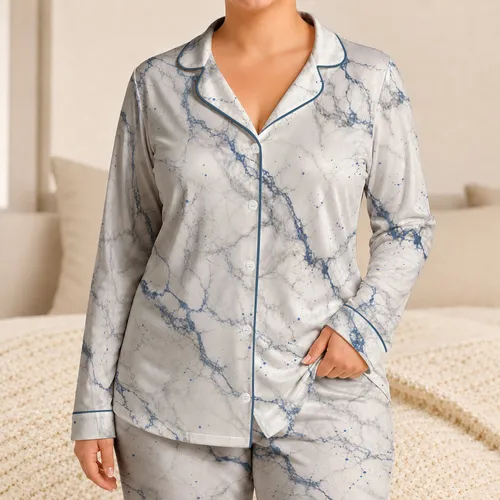 Ivory Slate Marble Lounge Style for Coastal Days and Relaxed Home Wear for Women Satin Pajamas Set