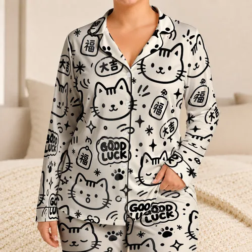 Playful Cat Graffiti Style for Cozy Nights, Weekend Lounging, Home Comfort, and Gifts Satin Pajamas Set