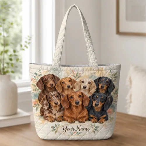Colorful Dachshund Dog Family for Everyday Outings and Gifts for Dog Lovers Quilted Tote Bag