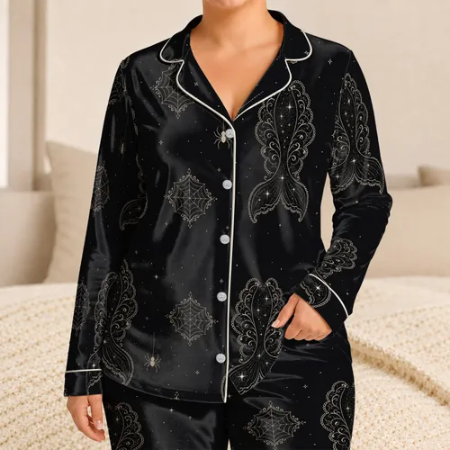 Elegant Vintage Mermaid Tail Lace Motifs for Halloween Nights, Gothic Style for Women Satin Pajamas Set