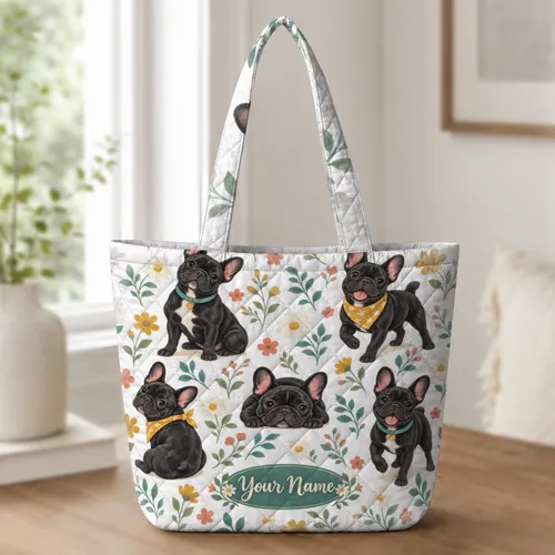 French Bulldog Garden Blooms for Dog Lovers, Colorful Birthday Gift for Mom and Pet Fans Quilted Tote Bag