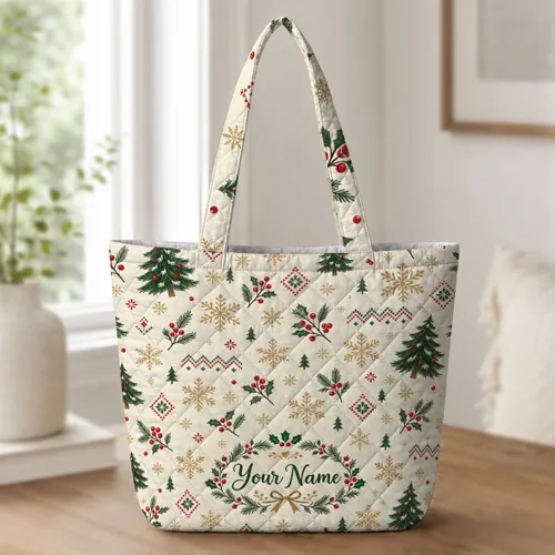 Nordic Christmas Sweater Motifs for Cozy Holiday Gifting and Festive Winter Celebrations Quilted Tote Bag