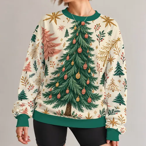 Evergreen Christmas Tree With Colorful Ornaments for Festive Holiday Gatherings All-over Print Knitted Sweater