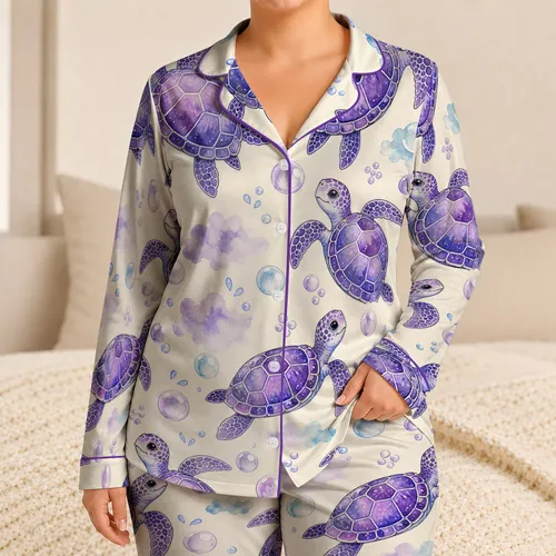Purple Sea Turtle Bubble Motif for Beach Vacations, Summer Lounging and Kids' Gifts Satin Pajamas Set