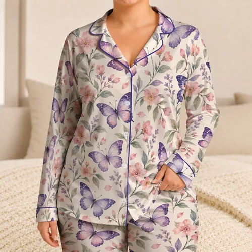Watercolor Butterflies and Blossoms for Serene Evenings and Relaxed Springtime Lounging Satin Pajamas Set