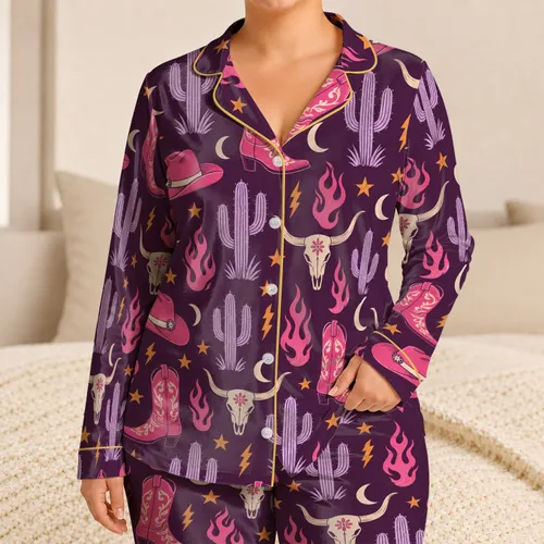 Western Cowboy Boots, Hats & Cacti for Cozy Ranch Nights and Country Music Lovers Satin Pajamas Set