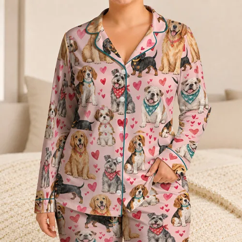 Watercolor Puppy Hearts for Cozy Valentine Evenings and Sweet Dog Lover Lounging Satin Pajamas Set