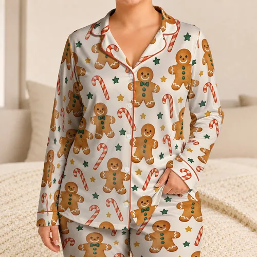Gingerbread Men and Candy Canes for Cozy Christmas Holiday Gifting and Winter Cheer Satin Pajamas Set