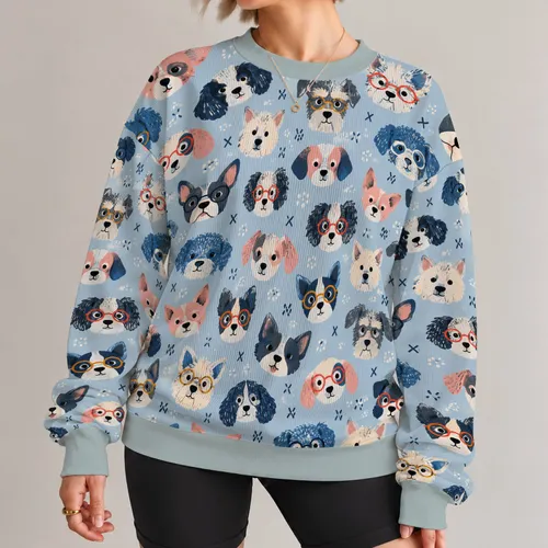 Whimsical Dog Faces With Colorful Glasses For Everyday Casual Style All-over Print Knitted Sweater