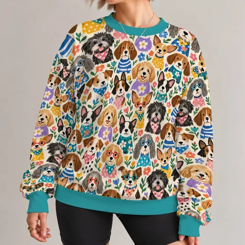 Colorful Quirky Dog Faces for Playful Everyday Outings and Relaxed Weekend Style All-over Print Knitted Sweater